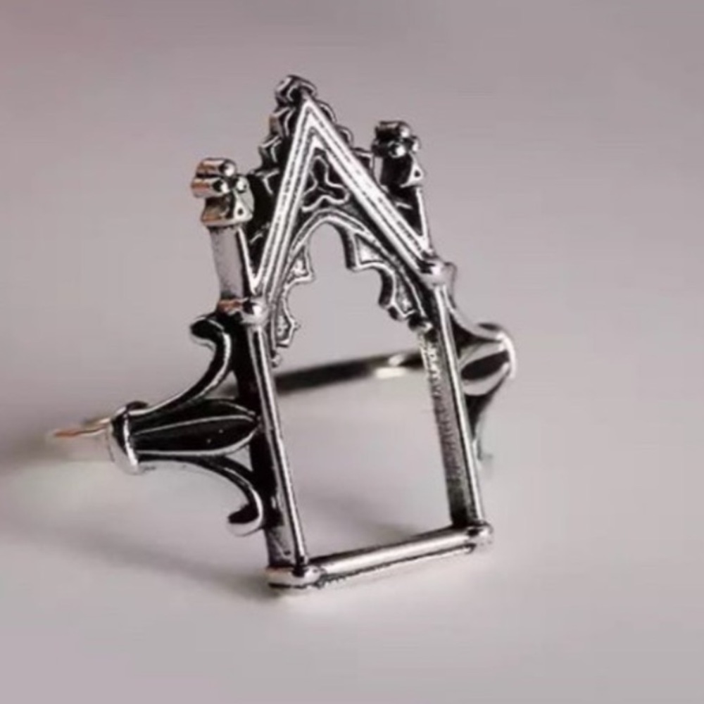 Arch Window Silver S925 Haunted House Ring Spooky Jewelry Womans Goth Emo
